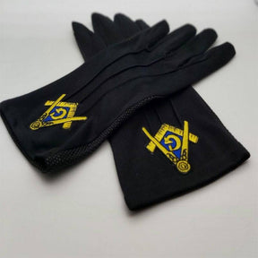 Master Mason Blue Lodge Gloves - Polyester Golden Embroidery Touch Screen Finger