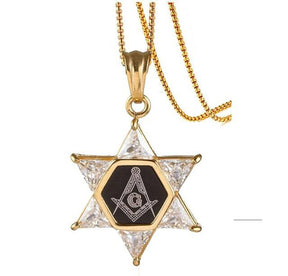 Master Mason Blue Lodge Necklace - Star Of David Square and Compass G