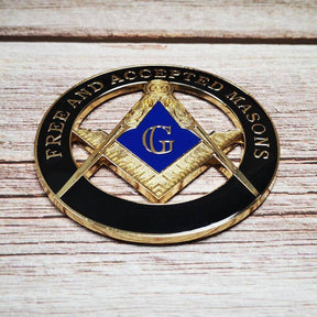 Master Mason Blue Lodge Car Emblem - 3'' FREE AND ACCEPTED MASONS Black Medallion