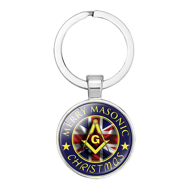 Master Mason Blue Lodge Keychain - Square and Compass G Sign Glass - Bricks Masons