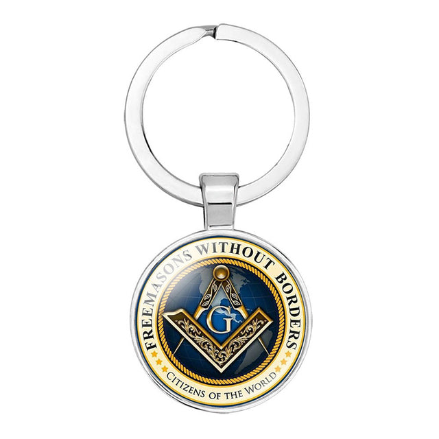 Master Mason Blue Lodge Keychain - Square and Compass G Sign Glass - Bricks Masons