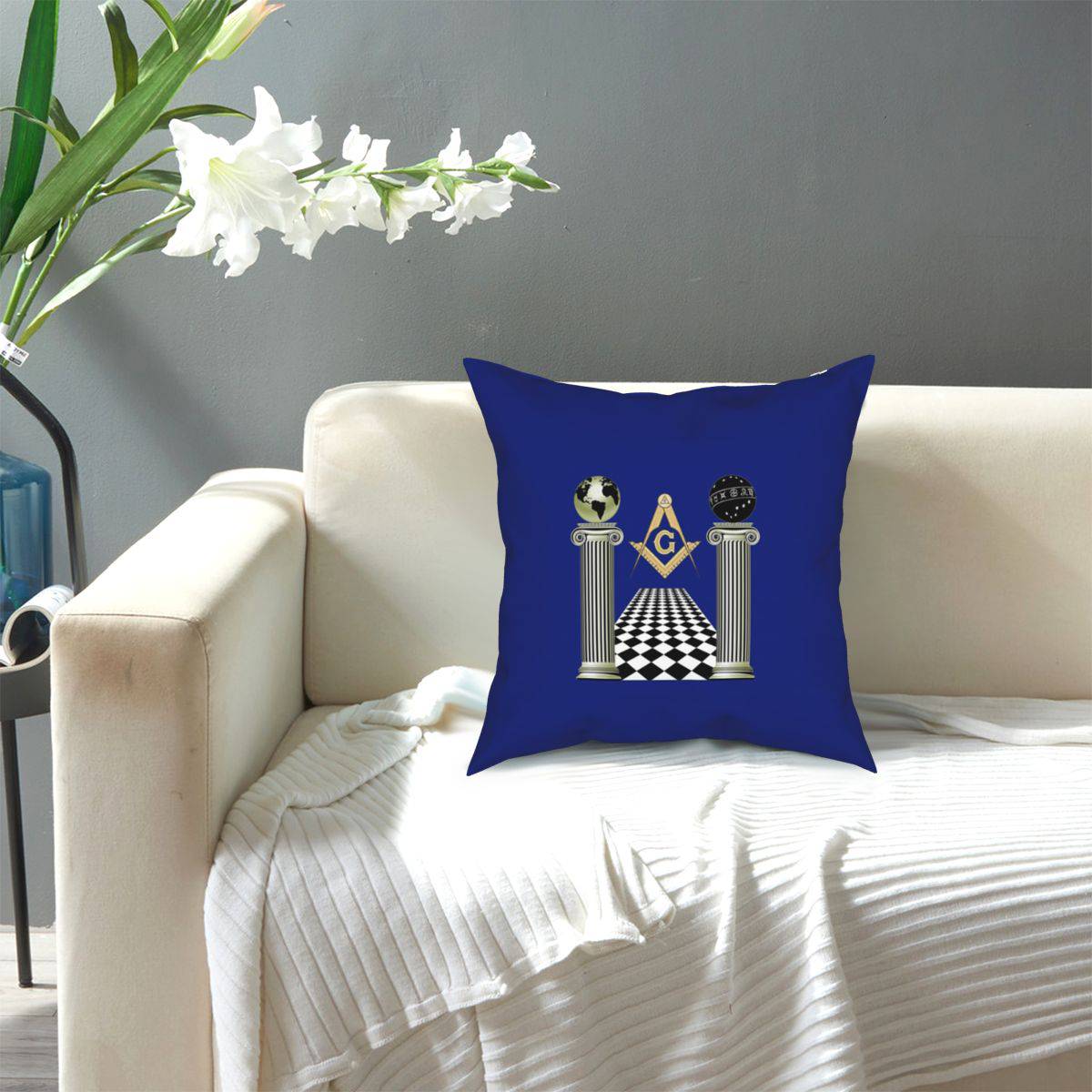 Master Mason Blue Lodge Pillowcase - Compass And Square Solomon's Temple Blue