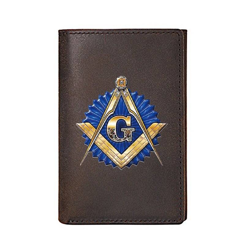 Master Mason Blue Lodge Wallet - Compass And Square G and Credit Card Holder Dark Brown