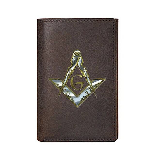 Master Mason Blue Lodge Wallet - Genuine Leather Square and Compass with G Dark Brown