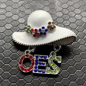 OES Brooch - White & Silver Metal