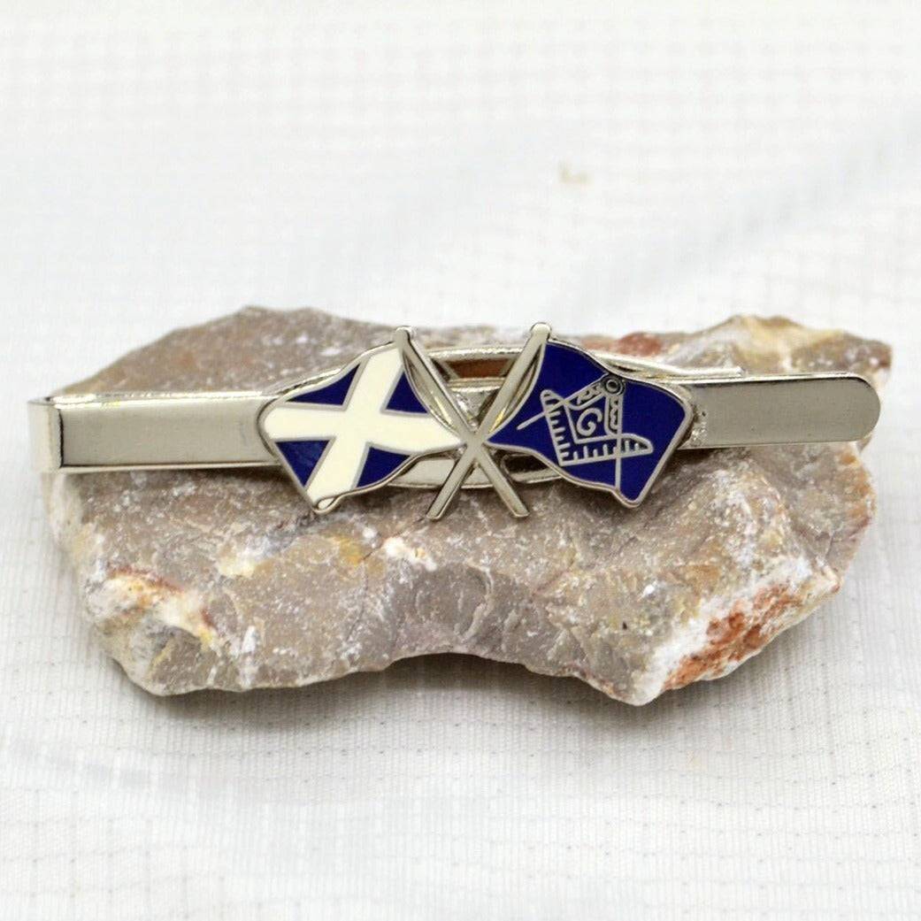 Master Mason Blue Lodge Tie Bar - Scotland Flag Square and Compass G