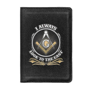 Master Mason Blue Lodge Wallet - I Always Look To The East PU Leather Black/Brown