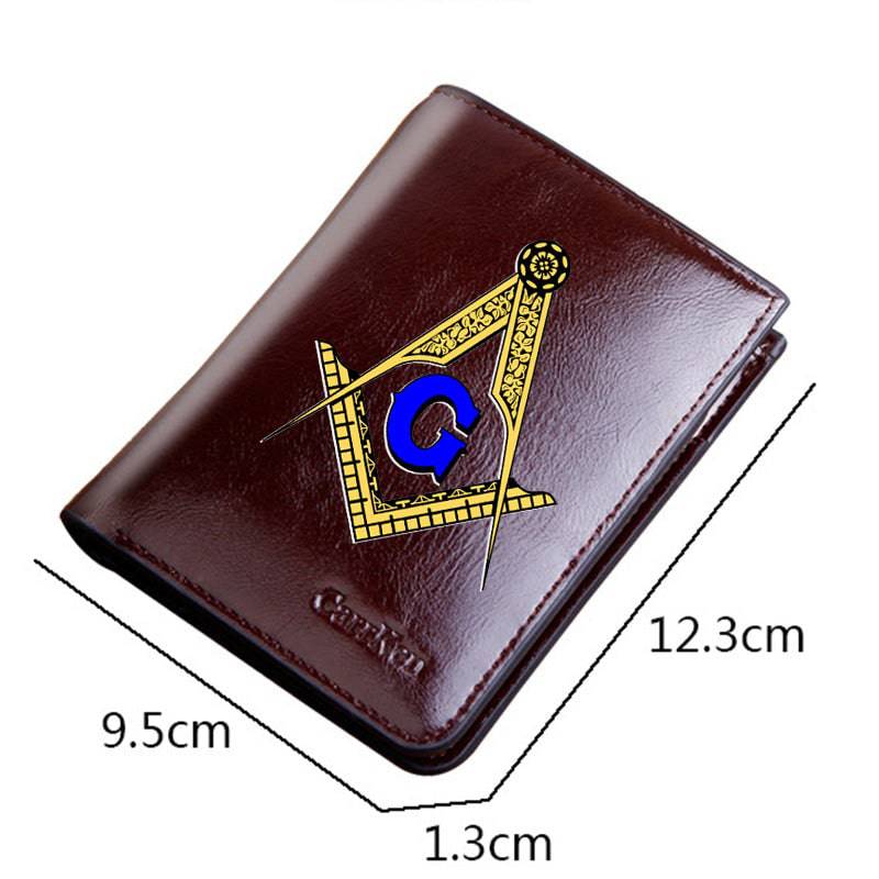 Master Mason Blue Lodge Wallet - Genuine Leather Passport & Credit Card Holder (Black/Coffee)