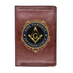 Master Mason Blue Lodge Wallet - The Pursuit Of Knowledge PU Leather Passport & Credit Card Holder Black/Brown