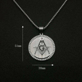 Master Mason Blue Lodge Necklace - Square and Compass with G Iced Out Round (Gold & Silver)