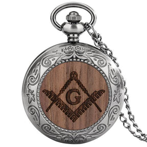 Master Mason Blue Lodge Pocket Watch - Silver Alloy Square and Compass G (Walnut/Beech Colors)