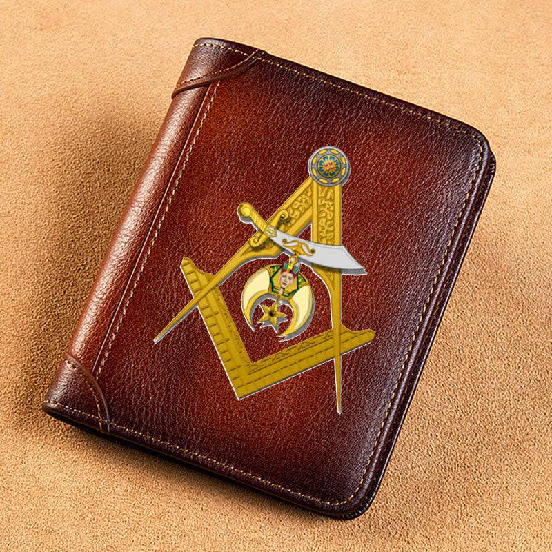 Shriners Wallet - GENUINE LEATHER Square and Compass & Credit Card Holder Brown