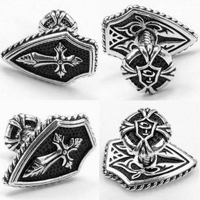 Knights Templar Commandery Cufflink - White Gold Electroplated Cross Shield