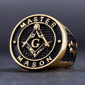 Master Mason Blue Lodge Ring - Stainless Steel Gold Color