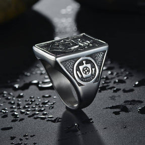 Master Mason Blue Lodge Ring - Silver Titanium Steel