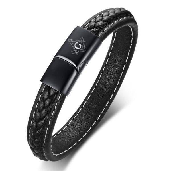 Master Mason Blue Lodge Bracelet - Black Stainless Steel & Leather