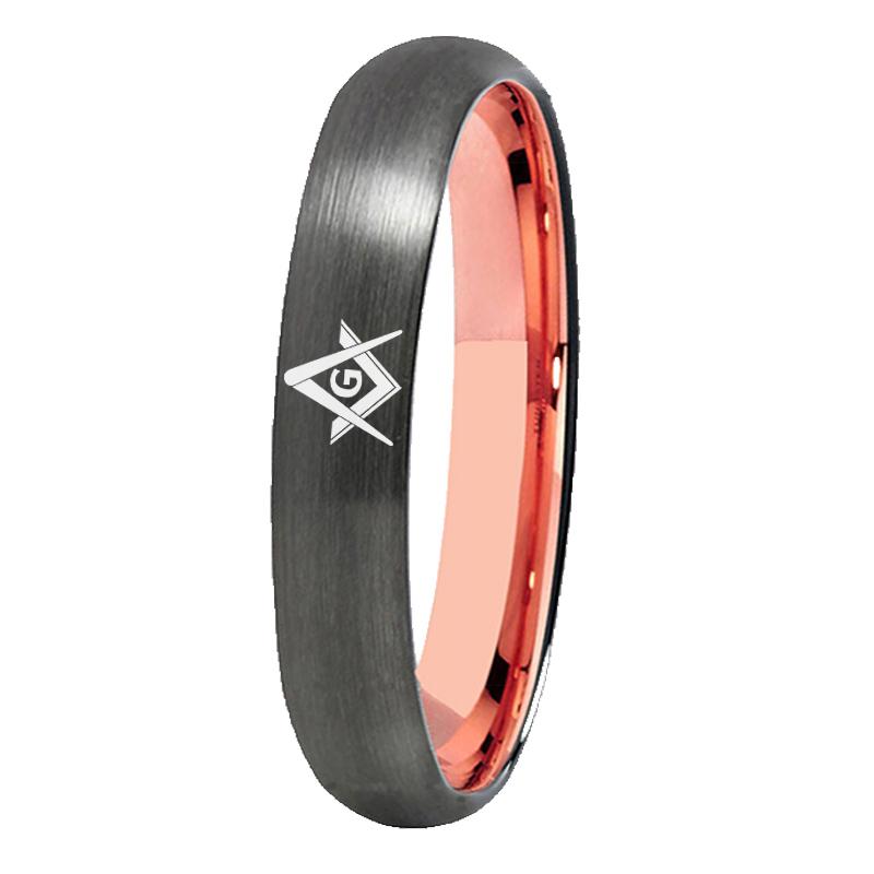 Master Mason Blue Lodge Ring - Gunmetal With Rose Gold Tungsten Personalizable