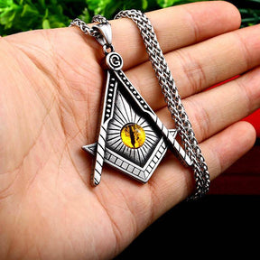 Master Mason Blue Lodge Necklace - Yellow Eye Stainless Steel