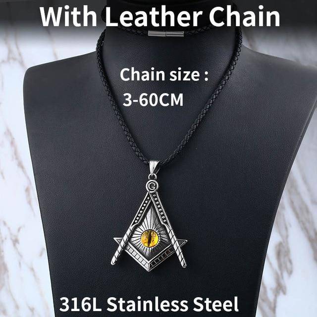 Master Mason Blue Lodge Necklace - Yellow Eye Stainless Steel