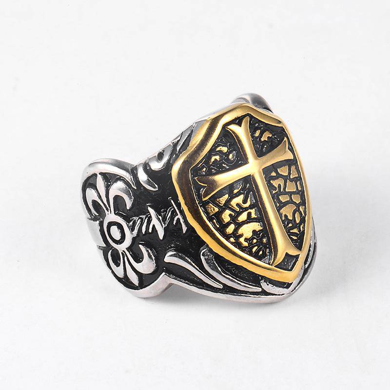 Knights Templar Commandery Ring - Golden Cross Shield Motif