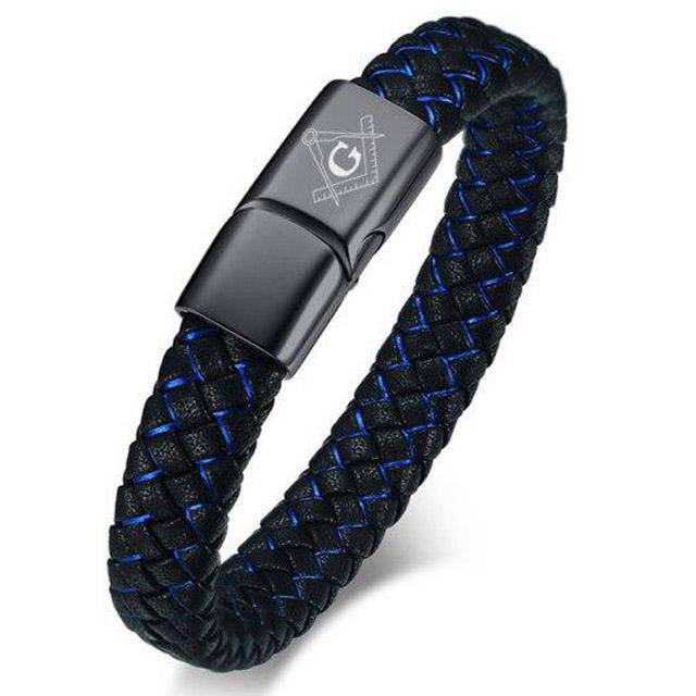 Master Mason Blue Lodge Bracelet - Magnetic Genuine Leather