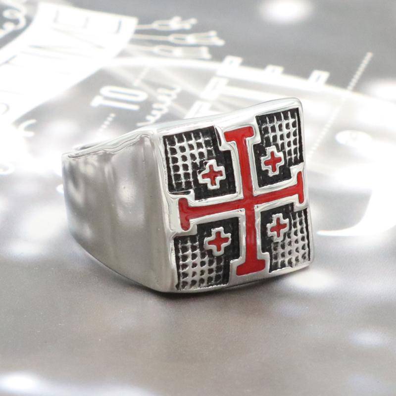 Knights Templar Commandery Ring - Jerusalem Cross (Gold/ White)