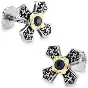 Knights Templar Commandery Cufflink - Electroplated Crystal Rhinestone Cross