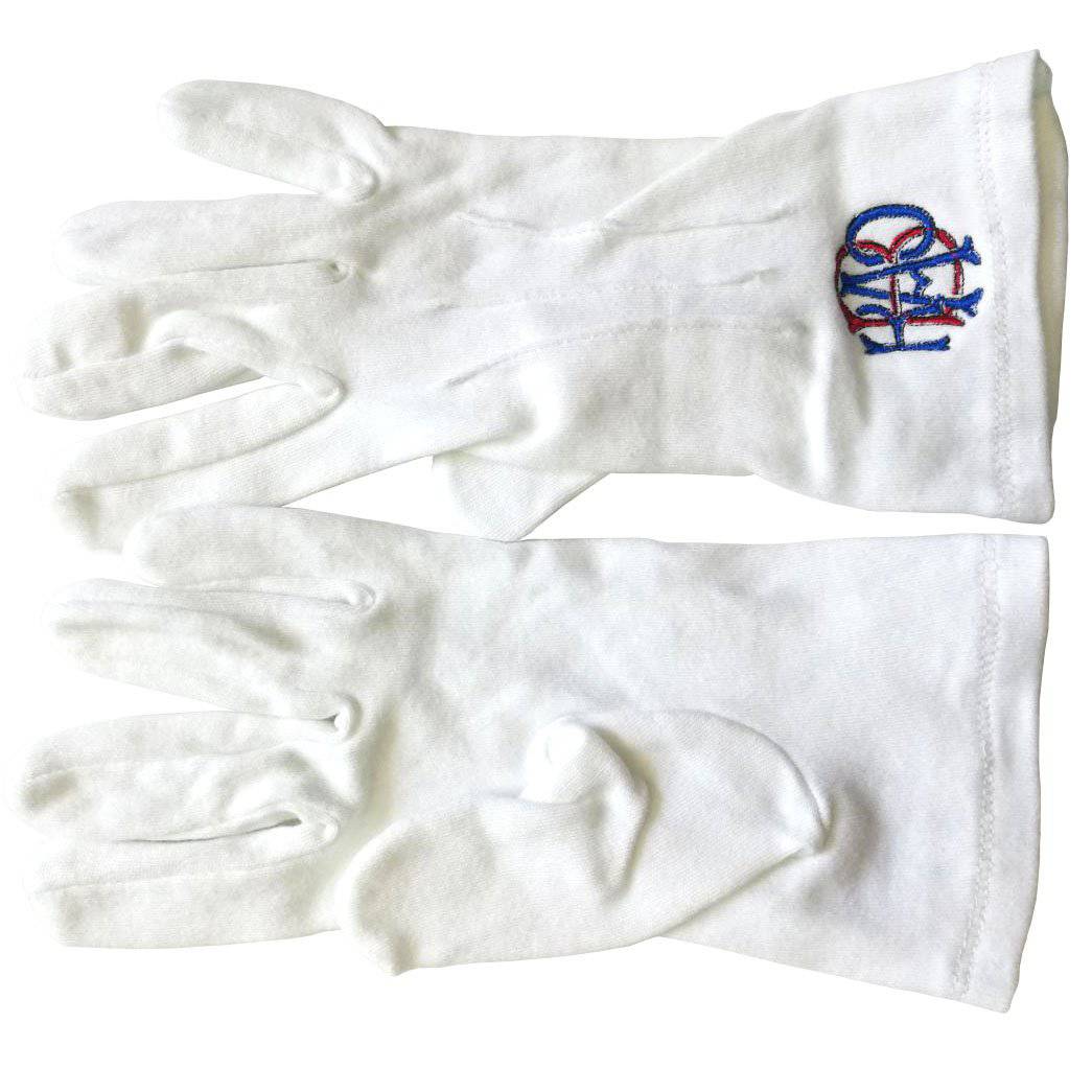 R.A.O.B. Gloves - White Cotton with Red & Blue - Bricks Masons