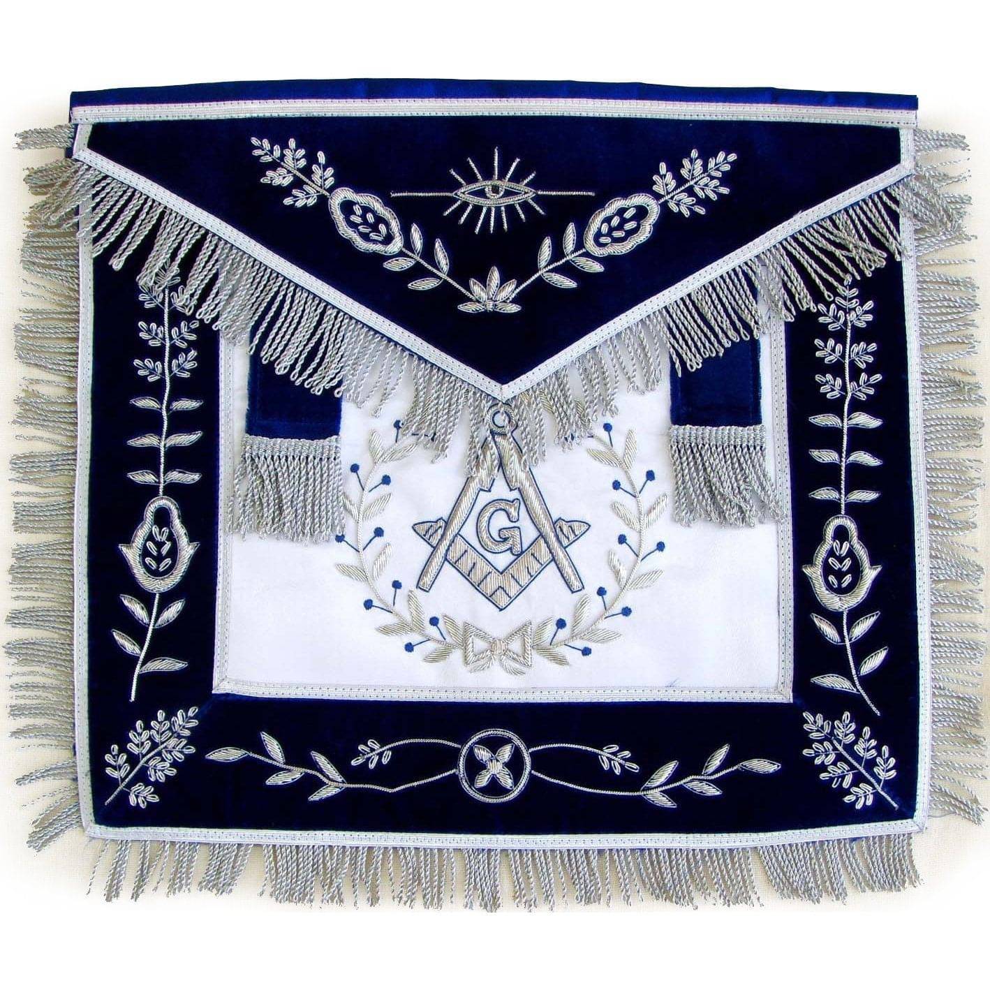 Master Mason Blue Lodge Apron - Navy Blue Chenille with Fringe