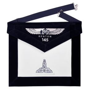Senior Warden Blue Lodge Officer Apron - Kenton Lodge Navy Velvet With Silver Embroidery Thread - Bricks Masons