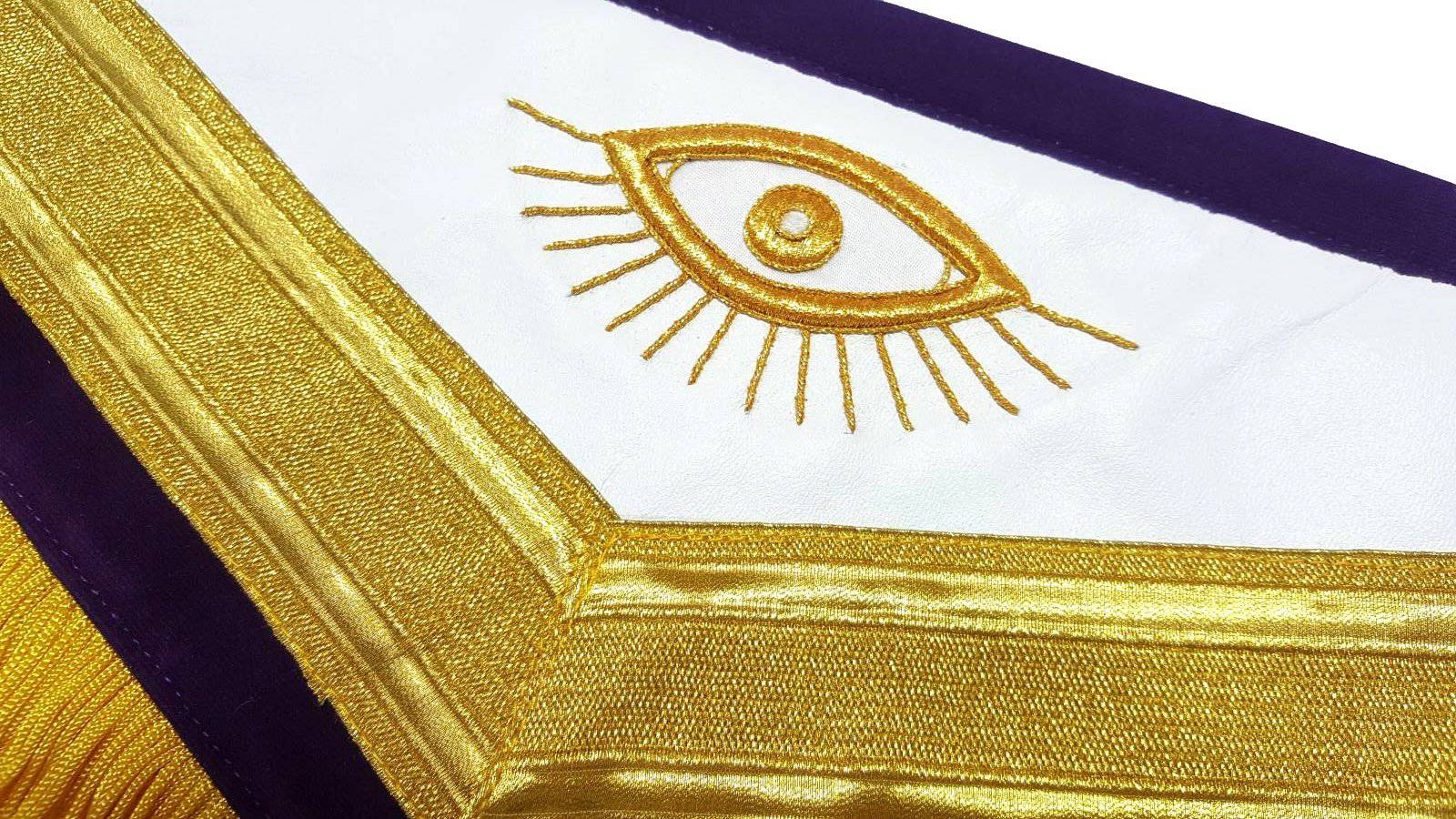 Past Master Blue Lodge Apron - Purple Velvet Gold Hand Embroidery