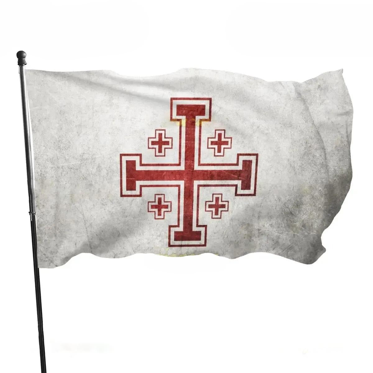 Knights Templar Commandery Flag - White Polyester With Red Jerusalem Cross - Bricks Masons