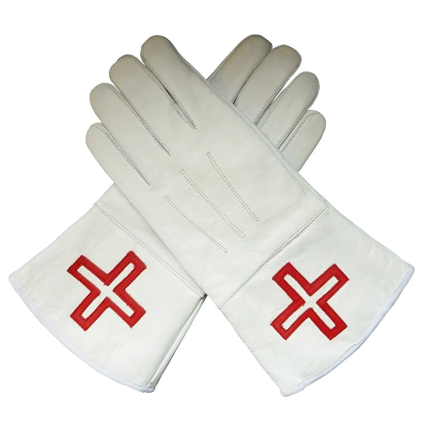 St. Thomas of Acon Gauntlet - White Leather with Red Cross - Bricks Masons