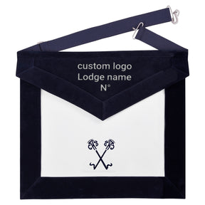 Treasurer Blue Lodge Officer Apron -  Navy Velvet With Silver Embroidery Thread - Bricks Masons