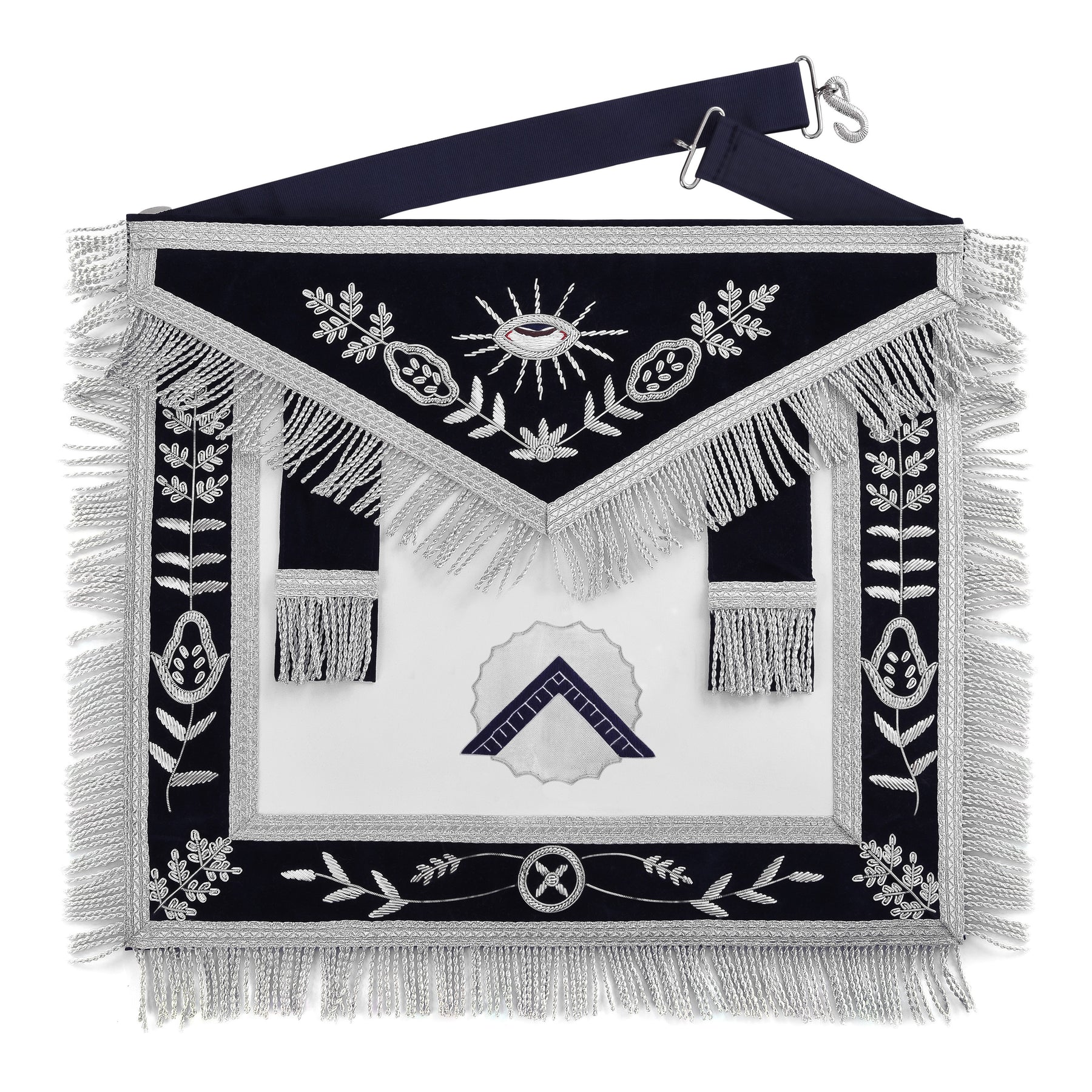 Worshipful Master Blue Lodge Officer Apron - Blue With Silver Fringe - Bricks Masons