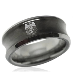 32nd Degree Scottish Rite Ring - Wings Down Black Concave Tungsten - Bricks Masons