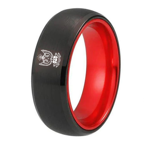 33rd Degree Scottish Rite Ring - Wings Up Black Tungsten With Red Aluminum Inlay - Bricks Masons