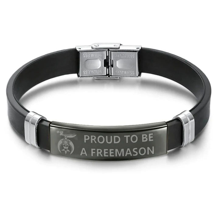 Shriners Bracelet - Steel & Leather - Bricks Masons