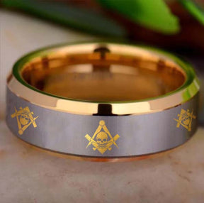 Widows Sons Ring - Gold Beveled Tungsten - Bricks Masons