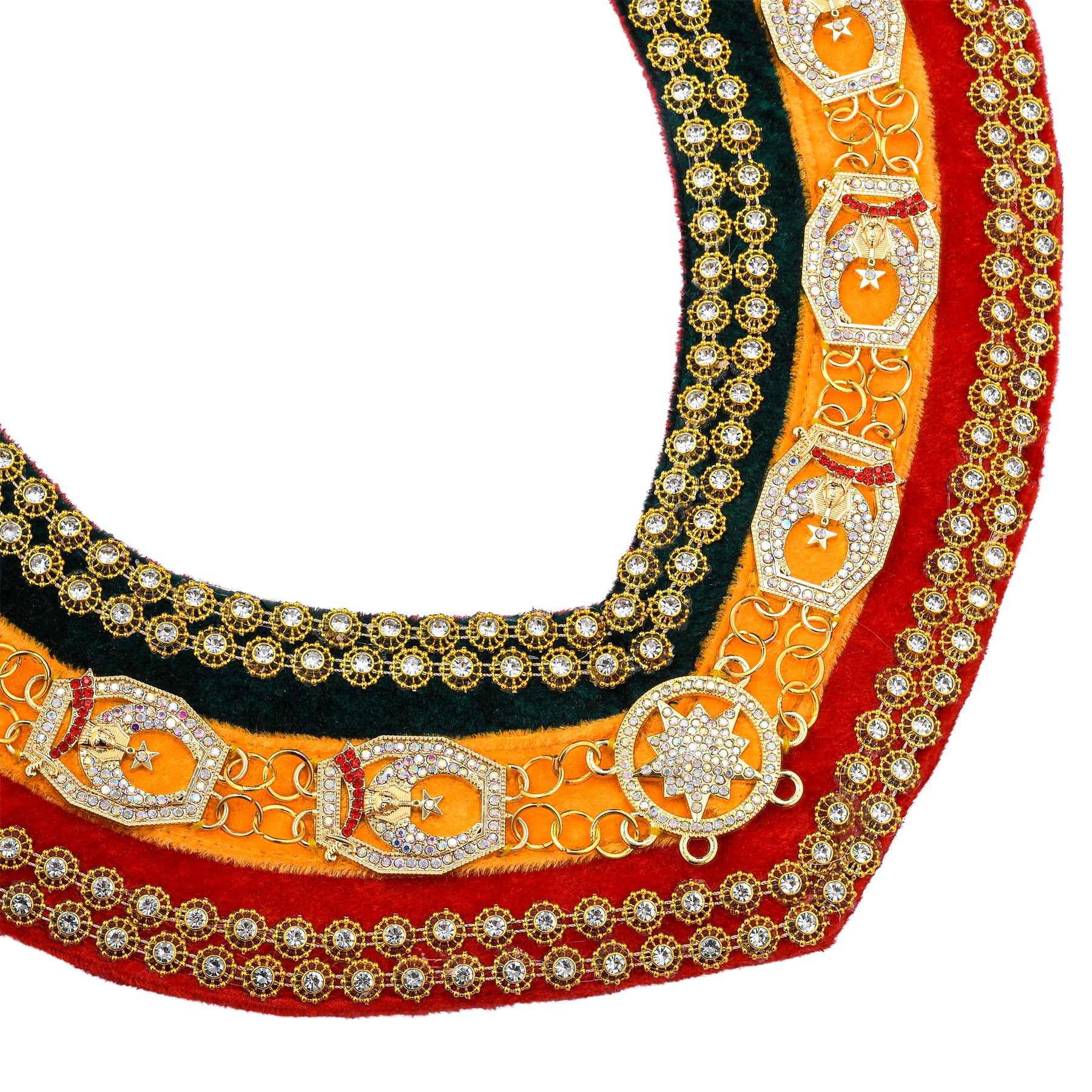 Shriners Chain Collar - Tricolor Backing with Gold Rhinestones - Bricks Masons