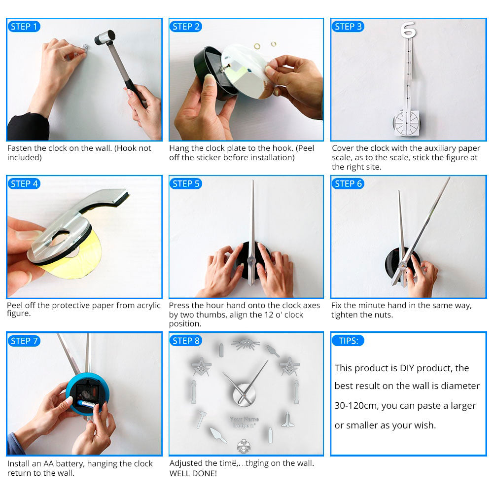 33rd Degree Scottish Rite Clock - Wings Down Frameless Design - Bricks Masons