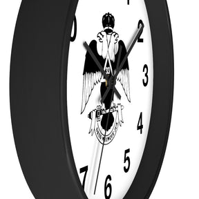 33rd Degree Scottish Rite Clock - Wings Down Wooden Frame - Bricks Masons