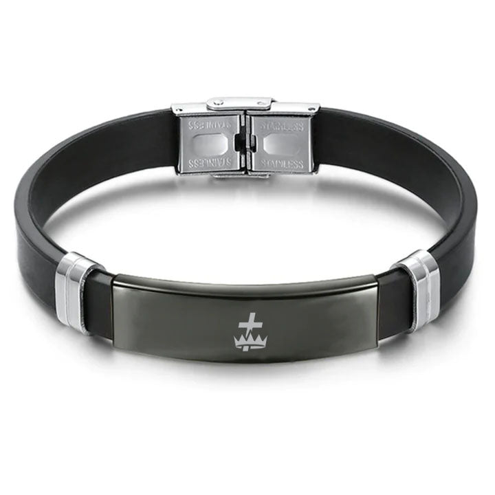 Knights Templar Commandery Bracelet - Steel & Leather - Bricks Masons