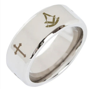 Past Master Blue Lodge Ring - Beveled Silver Cross - Bricks Masons