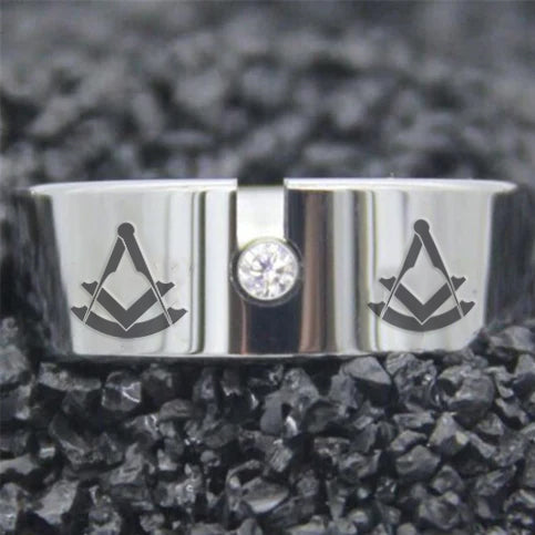 Past Master Blue Lodge Ring - Silver Pipe With CZ Stone - Bricks Masons