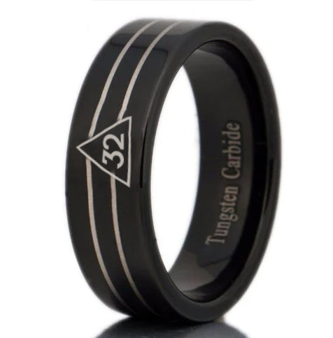 32nd Degree Scottish Rite Ring - Black Tungsten - Bricks Masons