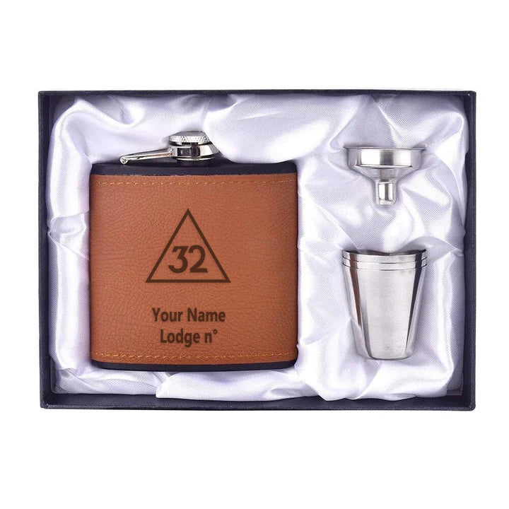 32nd Degree Scottish Rite Flask - 6oz Full Set Shot Glass & Funnel - Bricks Masons