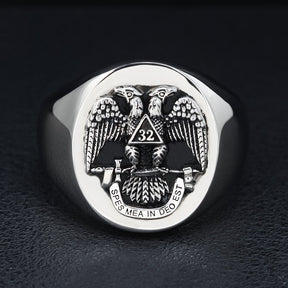 32nd Degree Scottish Rite Ring - Double headed Eagle Silver - Bricks Masons