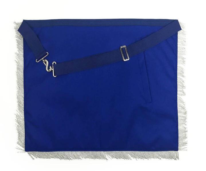 Past Master Blue Lodge Apron - Silver Bullion Hand Embroidery with Fringe - Bricks Masons