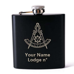 Past Master Blue Lodge California Regulation Flask - 2 Shot Glasses & Funnel - Bricks Masons